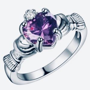 💖 Size 8 Amethyst Claddagh Silver Ring NEW